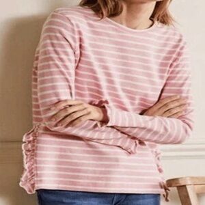 Boden Pink and White Ruffle Trim Split-edge Tong Sleeve Tunic Women’s size 14